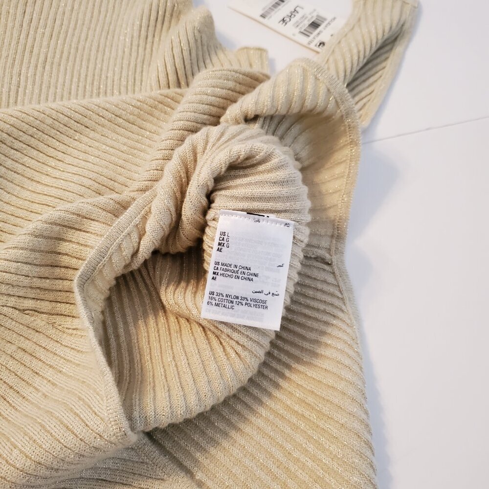 NWT On 34TH Women's Sleeveless Mock Neck Bodysuit Gold Holiday Sweater, Size L. - Picture 8 of 12